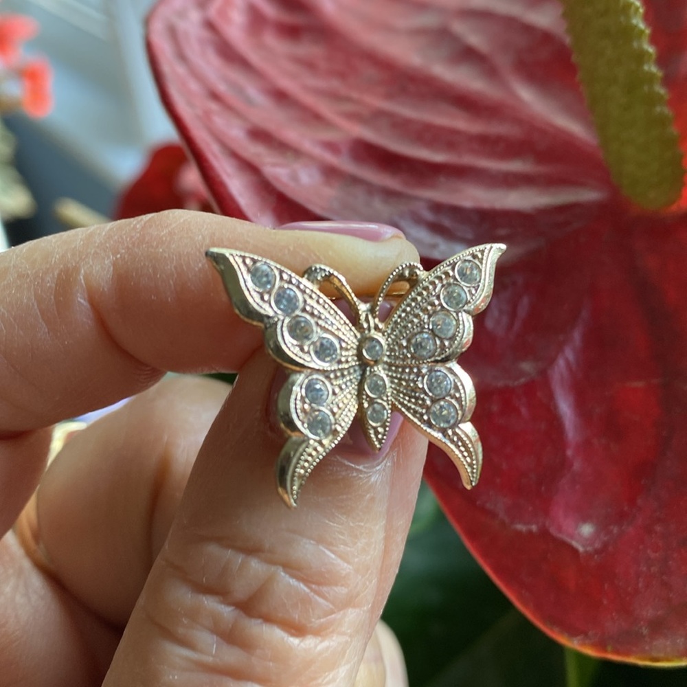 Vintage Butterfly Mini Brooch with Rhinestones